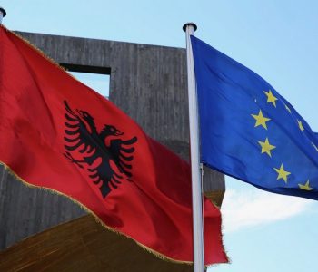 Albania flag next to the EU flag