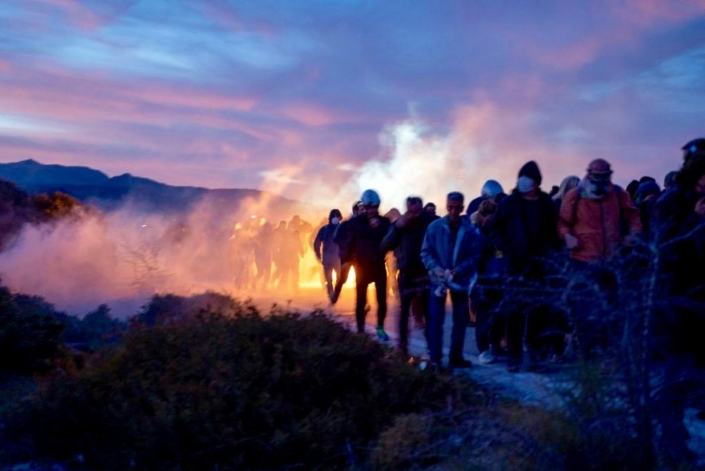 Refugees on Lesbos after the fire at Moria camp