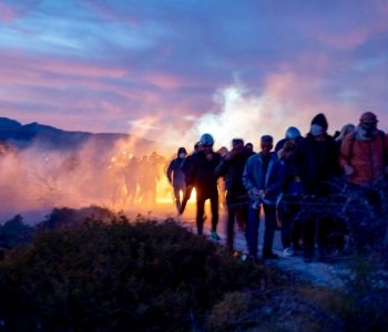 Refugees on Lesbos after the fire at Moria camp