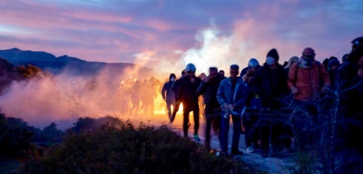 Refugees on Lesbos after the fire at Moria camp