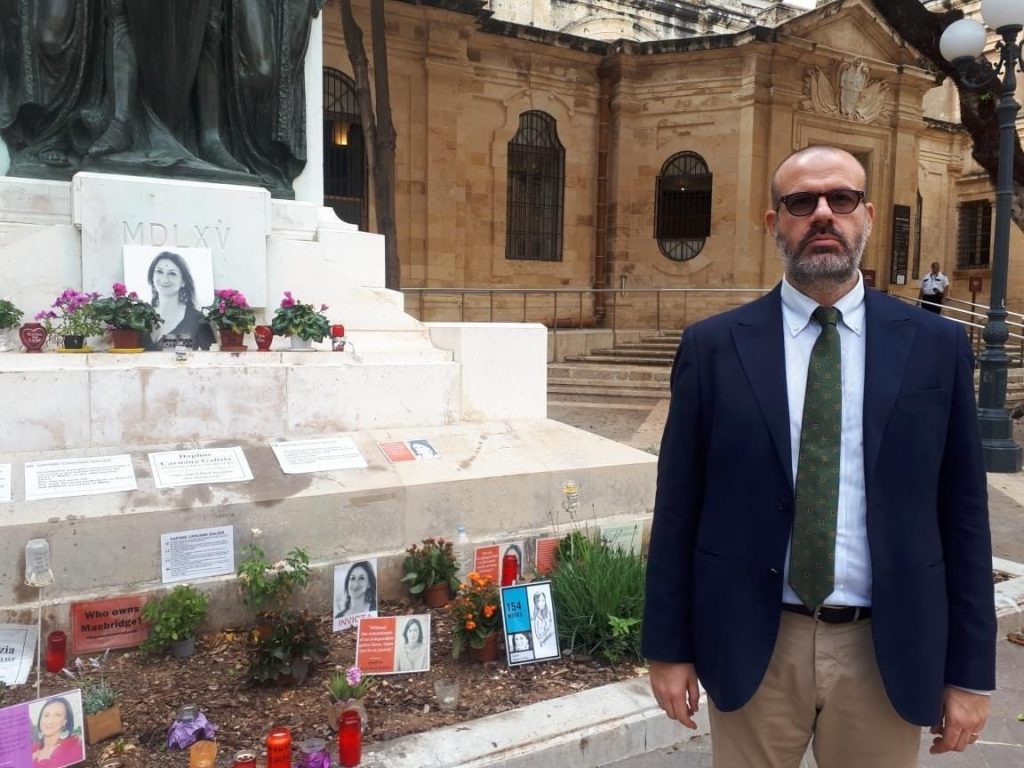 Nello Scavo at the memorial to Daphne Caruana Galizia