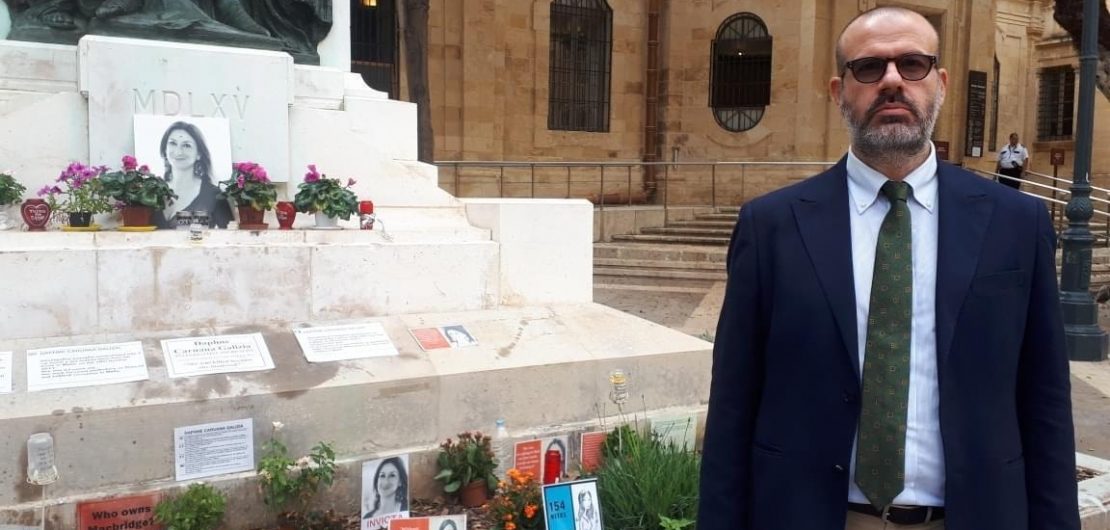 Nello Scavo at the memorial to Daphne Caruana Galizia