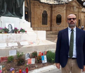 Nello Scavo at the memorial to Daphne Caruana Galizia