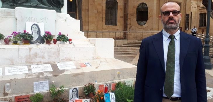 Nello Scavo at the memorial to Daphne Caruana Galizia