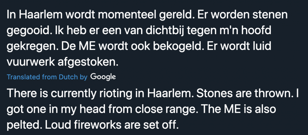 Tweet about riots in The Netherlands