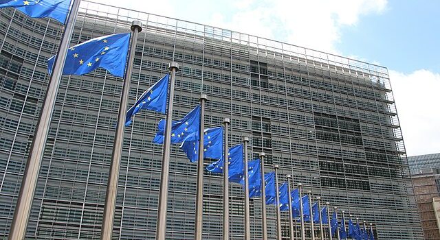 EU flags outside the European Commission