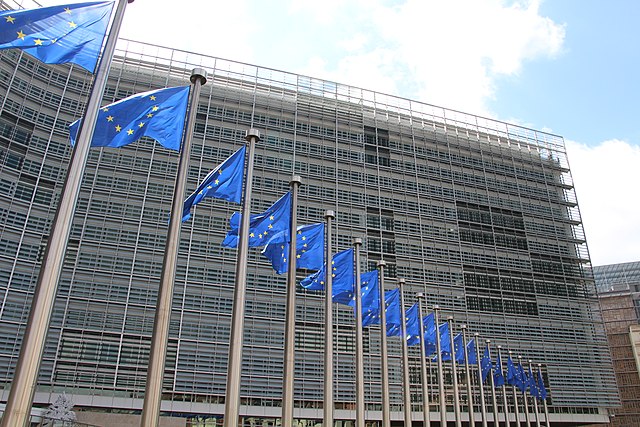 EU flags outside the European Commission