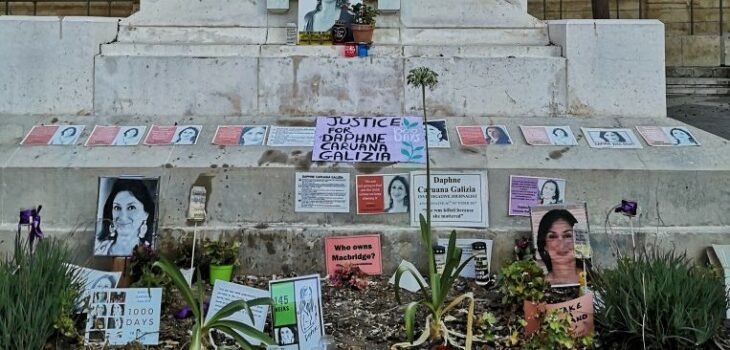 Photo of memorial to Daphne Caruana Galizia in Valletta