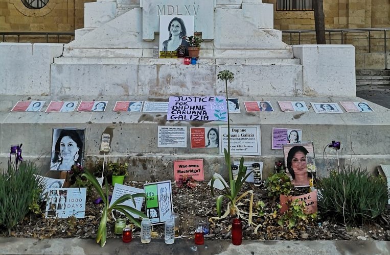 Photo of memorial to Daphne Caruana Galizia in Valletta