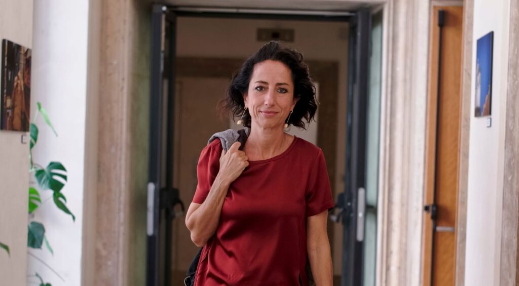 Italian journalist Lucia Goracci poses for portraits at the end of a press conference for the Disarmament Archives - Golden Doves for Peace 2017 award, at the Foreign Press Association in Rome