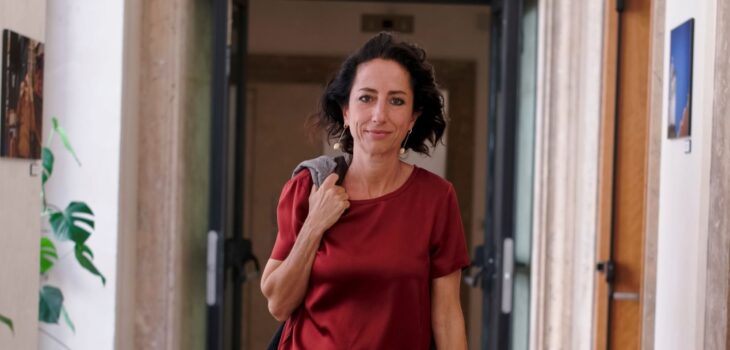 Italian journalist Lucia Goracci poses for portraits at the end of a press conference for the Disarmament Archives - Golden Doves for Peace 2017 award, at the Foreign Press Association in Rome