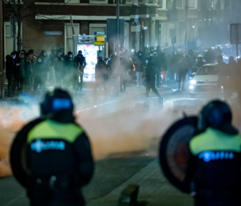 A large group of young people pelts the police present with stones and fireworks in Rotterdam, The Netherlands, 25 January 2021. EPA-EFE / Killian Lindenburg / MediaTV