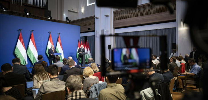 Hungarian Prime Minister Viktor Orban holds a press conference at the PM's office in the Castle of Buda in Budapest, Hungary, 06 April 2022, EPA-EFE/Zoltan Fischer