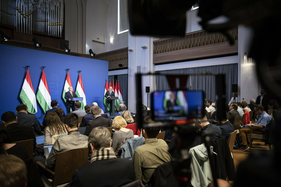 Hungarian Prime Minister Viktor Orban holds a press conference at the PM's office in the Castle of Buda in Budapest, Hungary, 06 April 2022, EPA-EFE/Zoltan Fischer