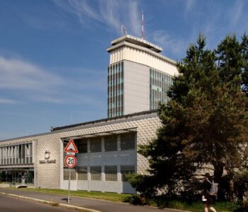 The main building of the Czech Television (Ceska televize; CT), a public television broadcaster