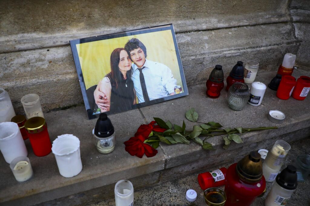Memorial photo and candles for Jan Kuciak and Martina Kusnirova are seen in Trnava, Slovakia, on 29th February, 2020. Kuciak, a Slovak investigative journalist, along with his girlfriend, was found shot dead on 25 February 2018 in their home in Slovakia