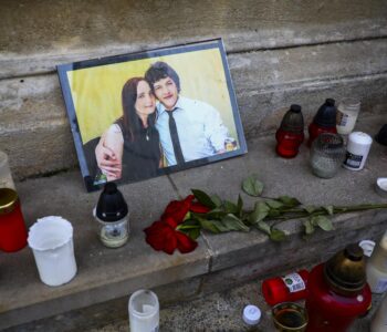 Memorial photo and candles for Jan Kuciak and Martina Kusnirova are seen in Trnava, Slovakia, on 29th February, 2020. Kuciak, a Slovak investigative journalist, along with his girlfriend, was found shot dead on 25 February 2018 in their home in Slovakia