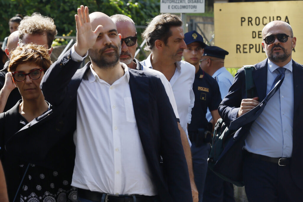 We stand in solidarity with Roberto Saviano as he attended the fourth Court hearing in the SLAPP case initiated by the Prime Minister of Italy.