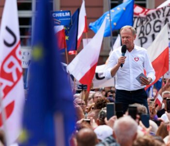 Leader of Civic Platform (PO) and Poland Prime Minister Donald Tusk speaks during a rally on the 'Nowy Targ' square in Wroclaw, Poland, 24 June 2023. EPA-EFE/Tomasz Golla